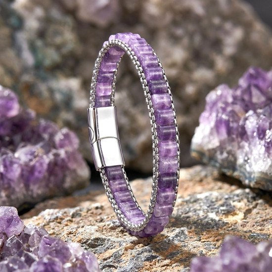 Casera’s ametist doğal taşlı erkek çelik bileklik Casera’s ametist doğal taşlı erkek çelik bileklik
