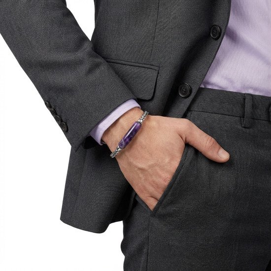 Premium Ametist Doğal Taşlı Ayarlanabilir Çelik Zincir Erkek Bileklik - Casera's Premium ametist doğal taşlı ayarlanabilir çelik zincir erkek bileklik