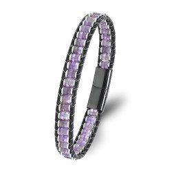 Ametist & Hematit Çelik Örgülü Deri Bileklik