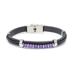 Ametist Taşlı Deri Bileklik