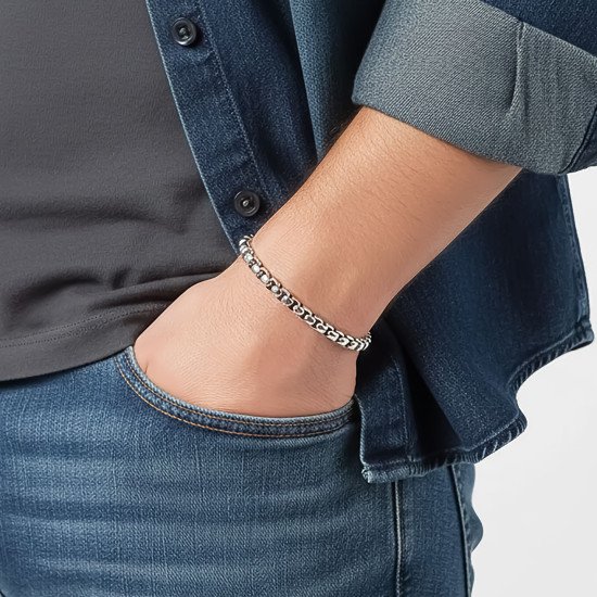 Yuvarlak Arnavut Zincir Çelik Erkek Bileklik 6mm
