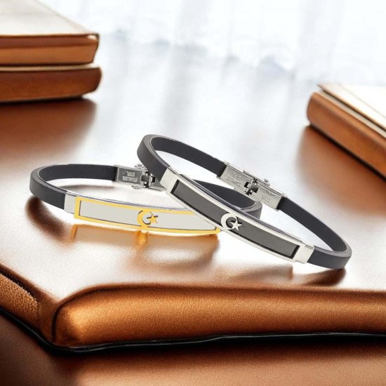 Ay Yıldız Türk bayrağı desenli çelik erkek bileklik