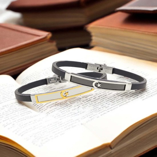 Ay Yıldız Türk bayrağı desenli çelik erkek bileklik