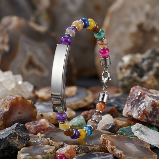 çakra doğal taşlı kişiye özel çelik bileklik