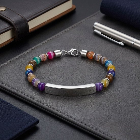 çakra doğal taşlı kişiye özel çelik bileklik