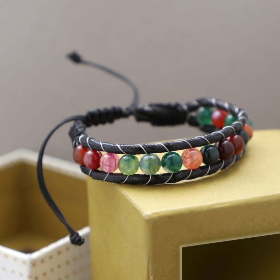 Çakra doğaltaşlı çelik tel örgü makrome erkek bileklik