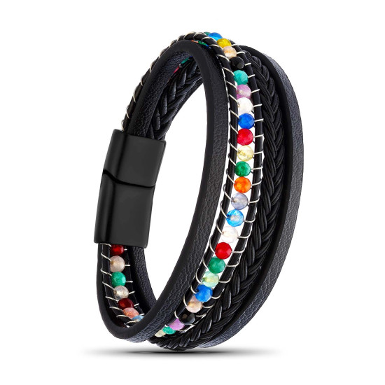 Çakra Akik Doğal Taşlı Çoklu Deri Erkek Bileklik