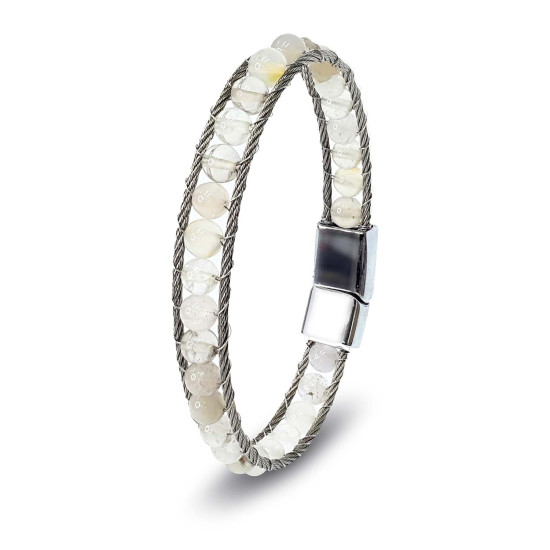 Ay taşı detaylı çelik halat erkek bileklik