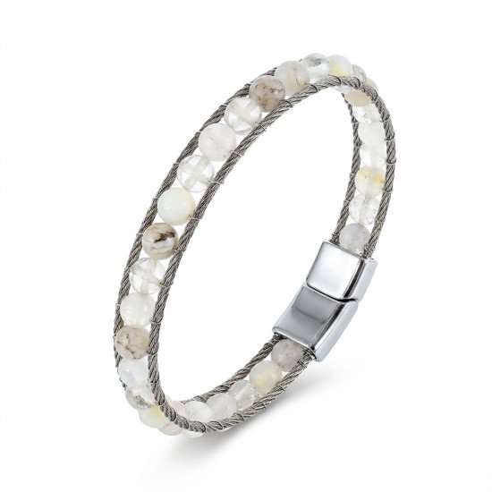 Ay taşı detaylı çelik halat erkek bileklik