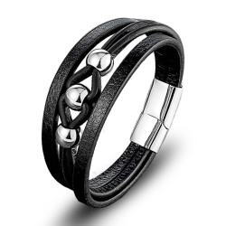 Lacivert Çoklu Deri Top Çelik Erkek Bileklik