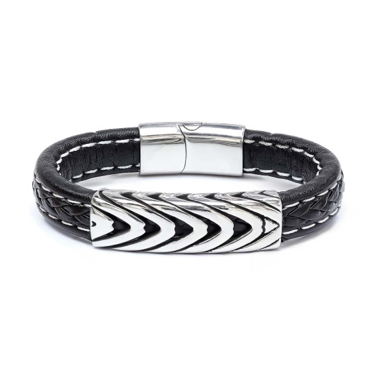 çelik ve deri erkek bileklik