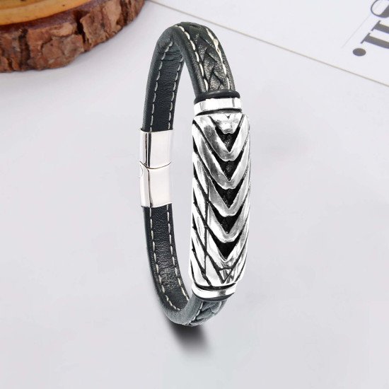 çelik ve deri erkek bileklik