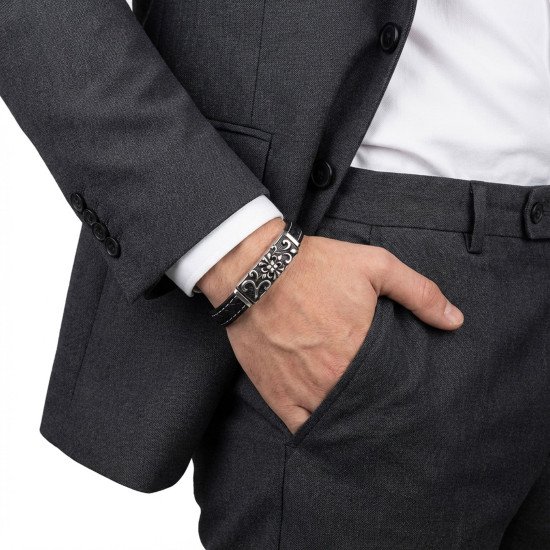 çelik ve deri erkek bileklik model