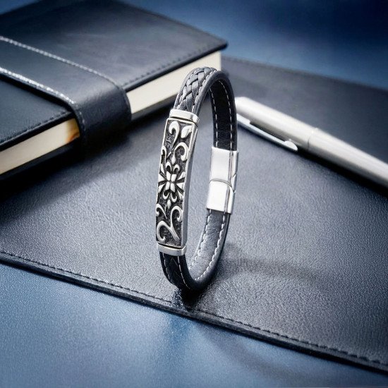 çelik ve deri erkek bileklik model
