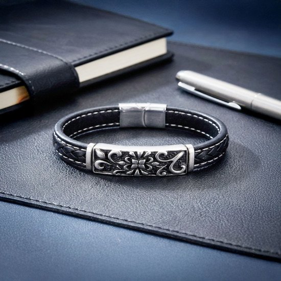 çelik ve deri erkek bileklik model