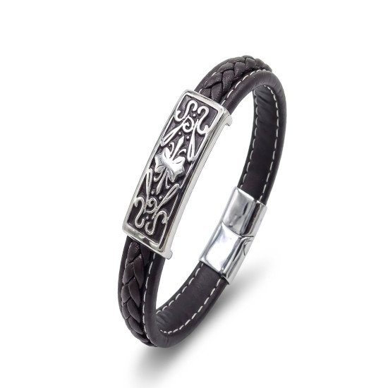 Çelik ve deri detaylı modern erkek bileklik