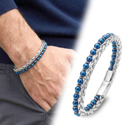 Çelik Zincirli Mavi Ve Gümüş Hematit Bileklik