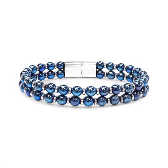 çift mavi gümüş renk hematit çelik erkek bileklik