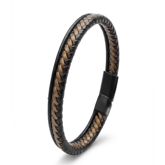 Maskülen şık çift renk çoklu deri erkek bileklik Çift renk çoklu deri ve çelik detaylı erkek bileklik