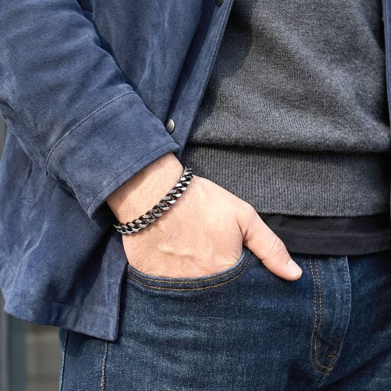 Çift sıra otantik çelik zincir erkek bileklik modeli Çift sıra otantik çelik zincir erkek bileklik, maskülen tasarım