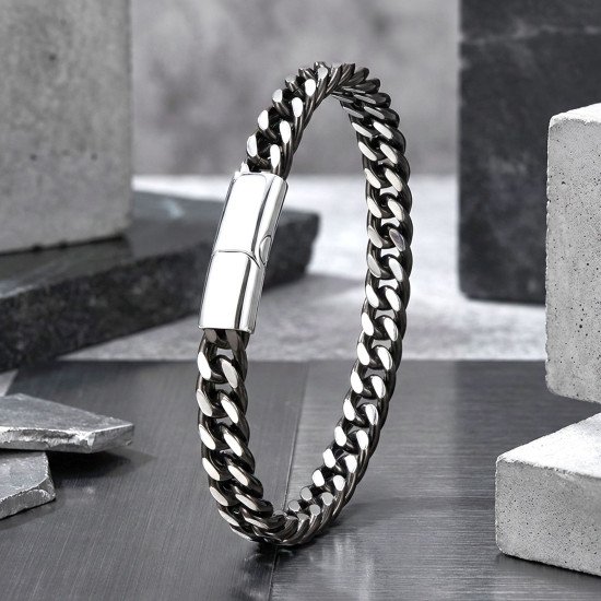 Çift sıra otantik çelik zincir erkek bileklik modeli Çift sıra otantik çelik zincir erkek bileklik, maskülen tasarım