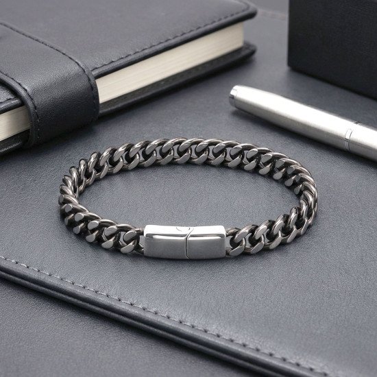 Çift sıra otantik çelik zincir erkek bileklik modeli Çift sıra otantik çelik zincir erkek bileklik, maskülen tasarım