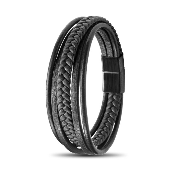 Çoklu katmanlı doğal deri maskülen erkek bileklik
