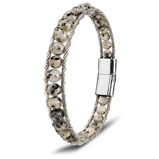 Dalmaçya Akik Doğal Taşlı Halat Örgü Çelik Erkek Bileklik