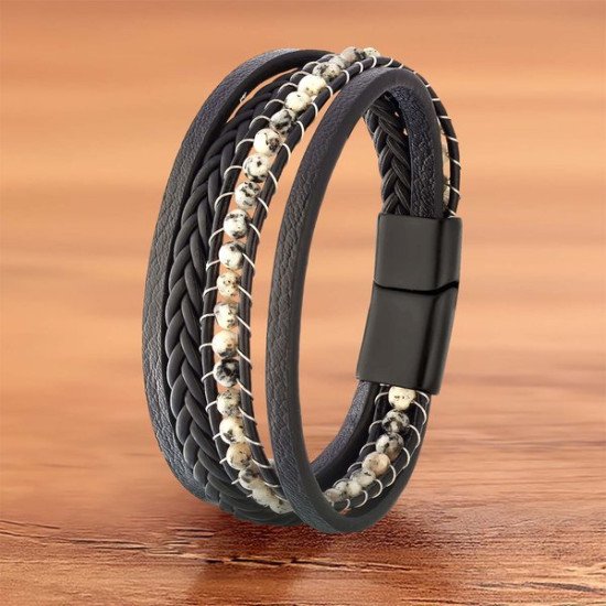 dalmaçya doğaltaş deri çelik erkek bileklik