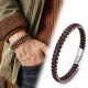 Damla çelik detaylı kahve rengi el örgüsü erkek bileklik