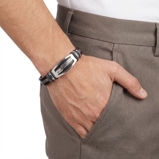 Deri Kordonlu Çelik Halat Erkek Bileklik