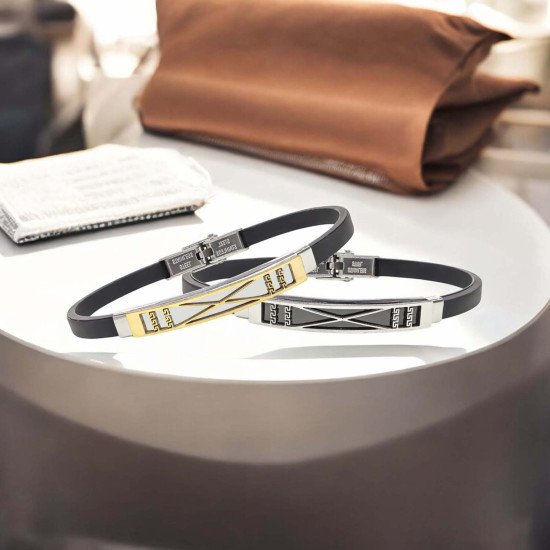 Desenli çelik erkek bileklik, maskülen tasarım