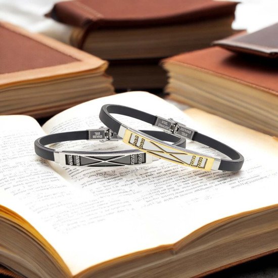 Desenli çelik erkek bileklik, maskülen tasarım