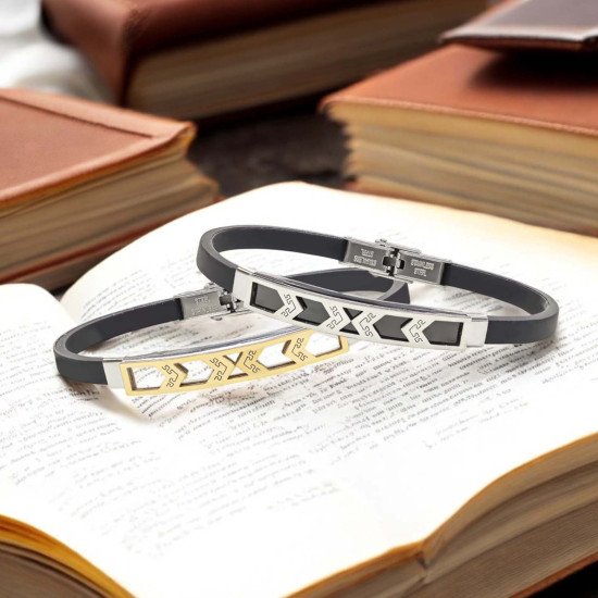 Desenli çelik erkek bileklik, maskülen tasarım