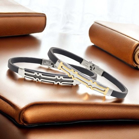 Desenli maskülen çelik erkek bileklik