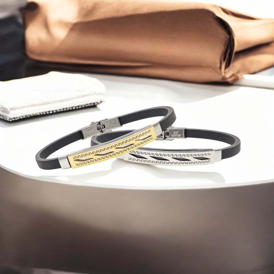 Desenli çelik erkek bileklik, maskülen tasarım