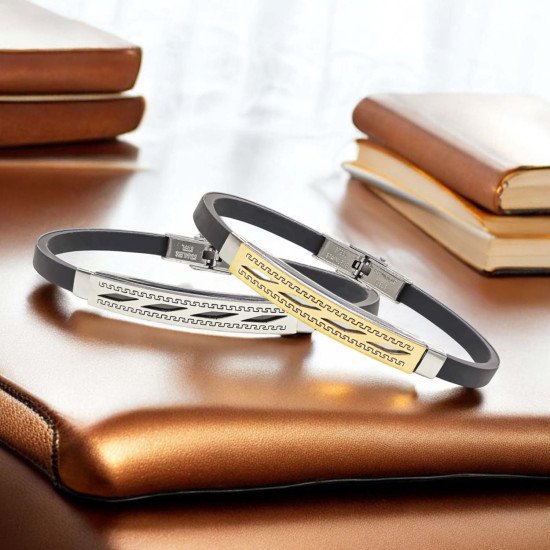 Desenli çelik erkek bileklik, maskülen tasarım