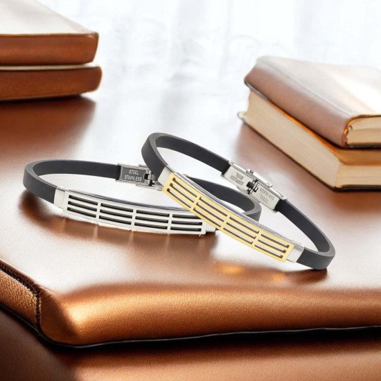 Desenli çelik erkek bileklik, maskülen tasarım