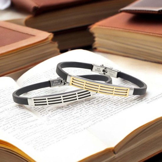 Desenli çelik erkek bileklik, maskülen tasarım