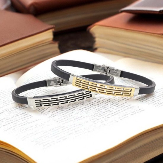Desenli çelik erkek bileklik, maskülen tasarım