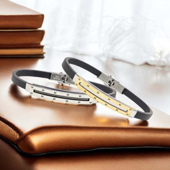 Desenli çelik erkek bileklik, maskülen tasarım