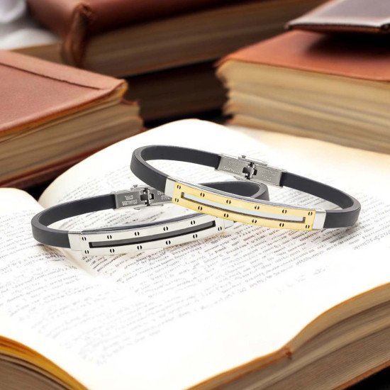 Desenli çelik erkek bileklik, maskülen tasarım