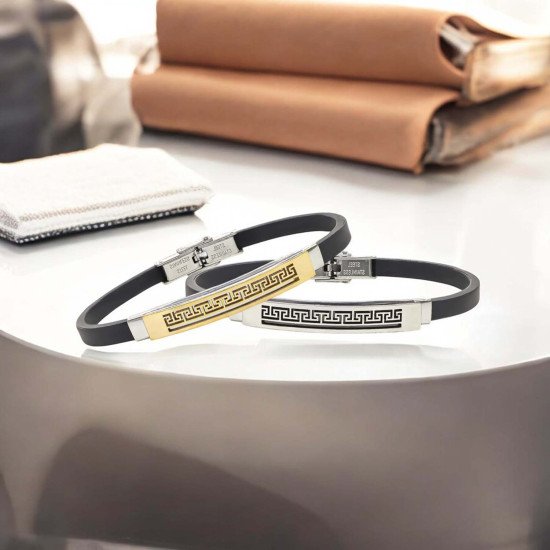 Desenli çelik erkek bileklik, maskülen tasarım