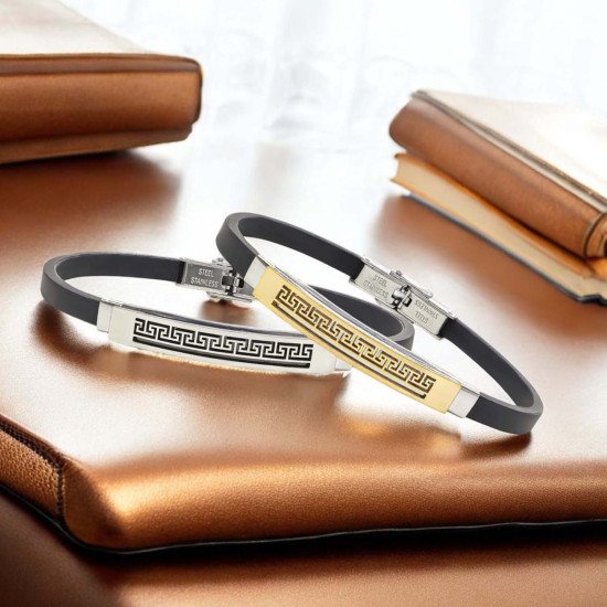 Desenli çelik erkek bileklik, maskülen tasarım