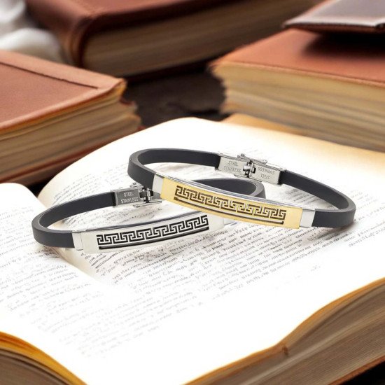 Desenli çelik erkek bileklik, maskülen tasarım