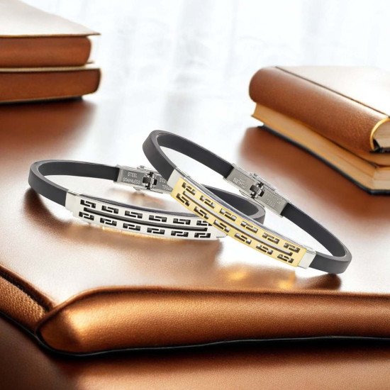 Desenli çelik erkek bileklik, maskülen tasarım