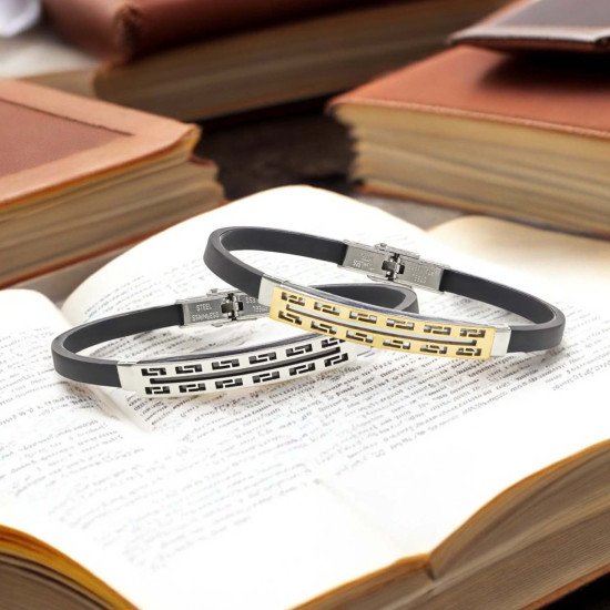 Desenli çelik erkek bileklik, maskülen tasarım