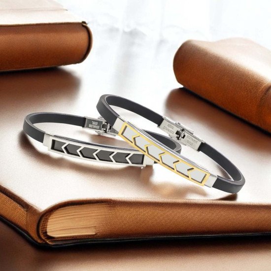 Desenli çelik erkek bileklik, maskülen tasarım