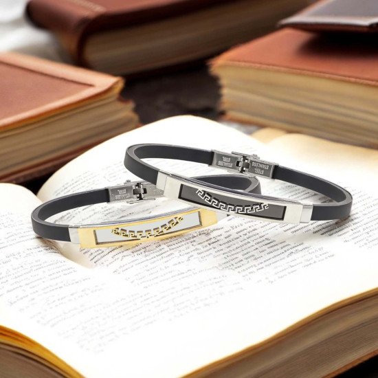 Desenli çelik erkek bileklik, maskülen tasarım