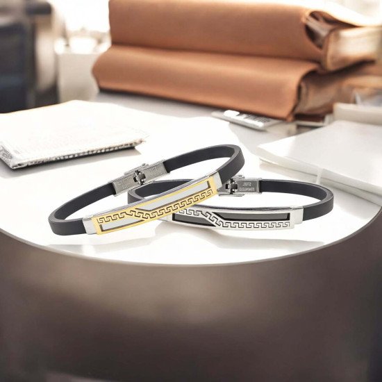 Desenli maskülen çelik erkek bileklik